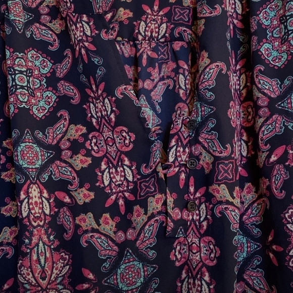 Faded Glory Blouse XXL (20) button sleeve teal, pink, blue, white - Picture 2 of 7